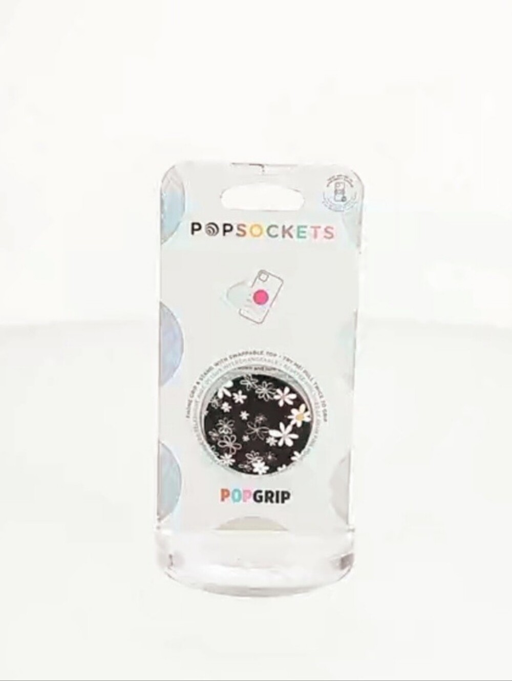 PopSocket PopGrip Black with White and Yellow Daisy Pattern - Picture 6 of 9